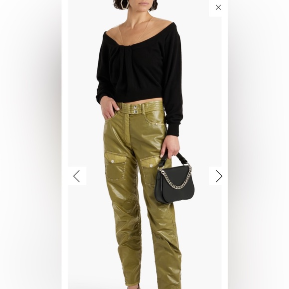 Alexander Wang Cropped Gathered Tulle-Panel Wool-Blend Sweater – Black – Small - Picture 2 of 6